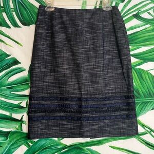 Unger Sz 6 Grey Blue Woven Ribbon Hem Office Work Straight High Waist Skirt
